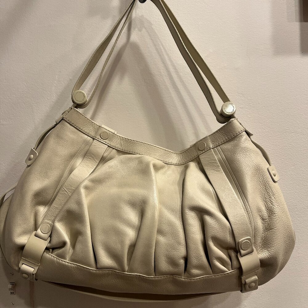 Jill Stuart Cream Leather Pleated Shoulder Bag